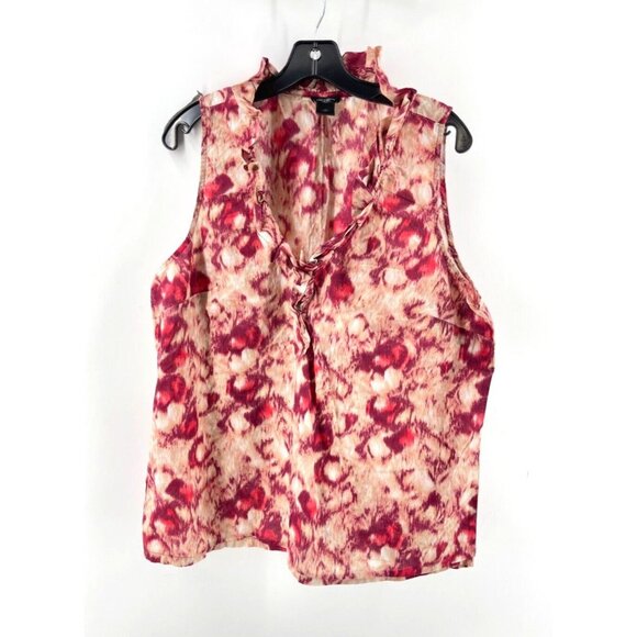 Ann Taylor Women's Mottled Pink Sleeveless Ruffle V Neck Top Blouse Size 18 - Picture 1 of 10